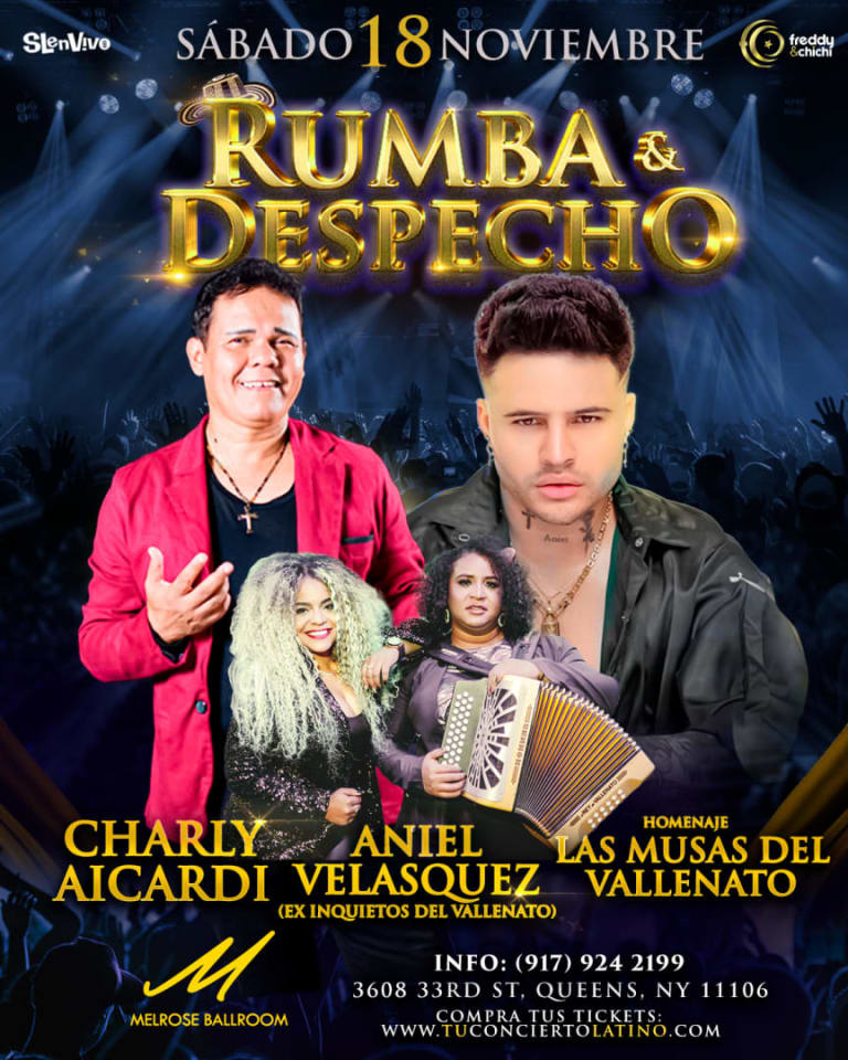 Event - RUMBA & DESPECHO ANIEL VELASQUEZ, CHARLY AICARDI, HMN. MUSAS DEL VALLENATO - New York, New York - 18 de noviembre de 2023 | concert tickets
