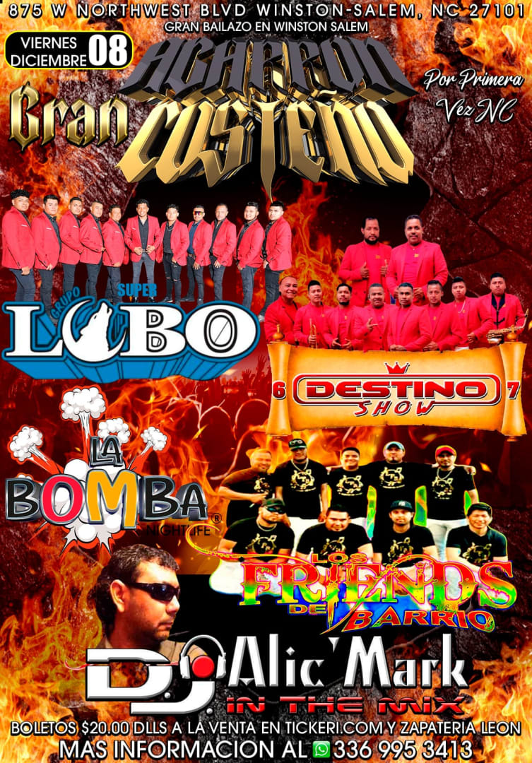 Event - Agarron costeño grupo super Lobo, Destino show, y friends de Barrio  - Winston-Salem, North Carolina - 8 de diciembre de 2023 | concert tickets
