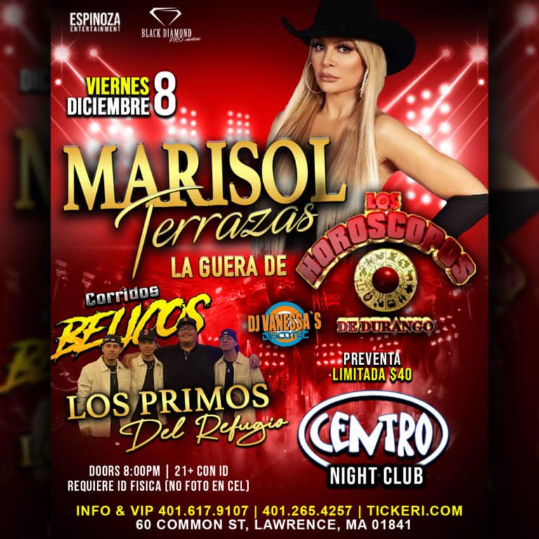 Event - MARISOL TERRAZAS DE HOROSCOPOS DE DURANGO & LOS PRIMOS DEL REFUGIO en Lawrence, MA - Lawrence, Massachusetts - December 8, 2023 | concert tickets
