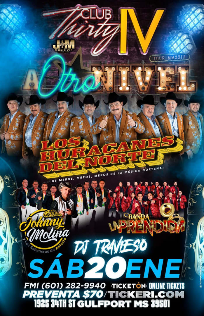 Event - LOS HURACANES DEL NORTE , JOHNNY MOLINA Y LOS SABANEROS DE ANICETO , BANDA LA PRENDIDA EN VIVO ! - Gulfport, Mississippi - January 20, 2024 | concert tickets