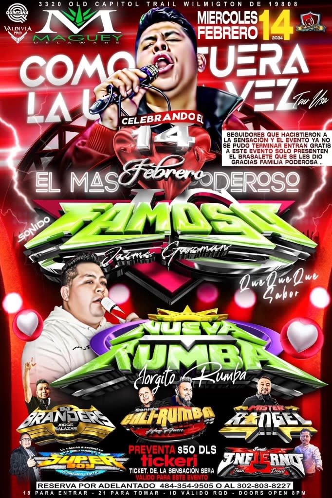 Event - SONIDO FAMOSO Y LA NUEVA RUMBA - Wilmington, Delaware - February 14, 2024 | concert tickets
