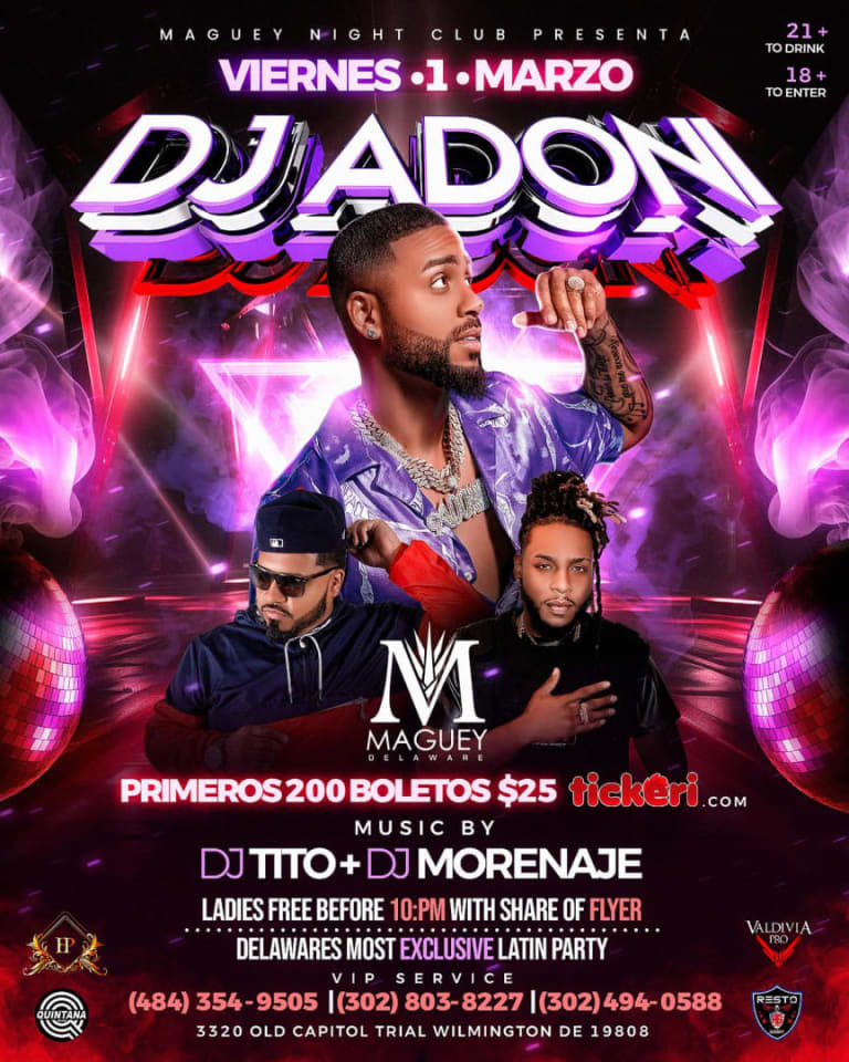 Event - DJ ADONI EN LIVE !! - Wilmington, Delaware - March 1, 2024 | concert tickets