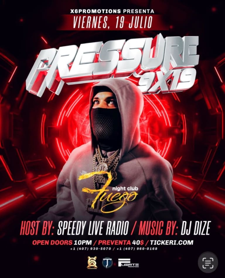 Event - Pressure 9×19 en Fuego Night Club. Julio 19 - Orlando, Florida - July 19, 2024 | concert tickets