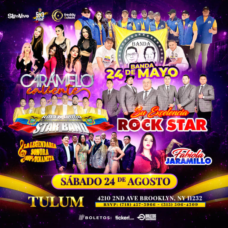 Event - 593 FEST | CARAMELO CALIENTE, STAR BAND, ROCK STAR, BANDA 24 DE MAY, FABIOLA JARAMILLO en BROOKLYN - Brooklyn, New York - August 24, 2024 | concert tickets