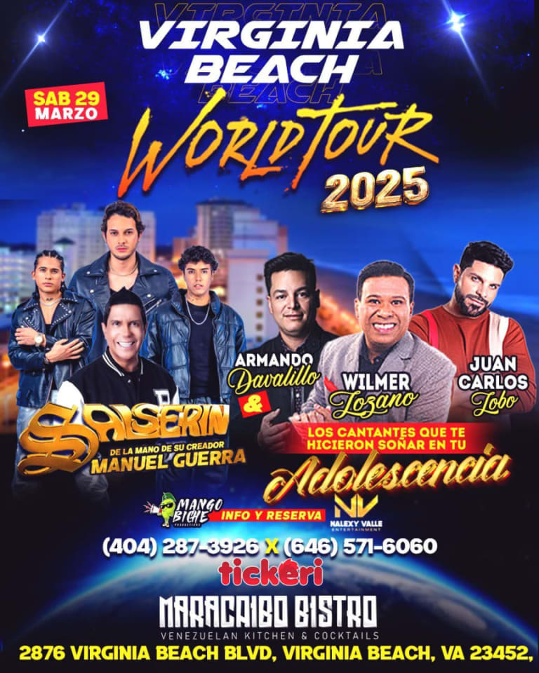 Event - SALSERIN, ARMANDO DAVALILLO, WILMER LOZANO, JUAN CARLOS LOBO EN CONCIERTO!!! - Virginia Beach, Virginia - March 29, 2025 | concert tickets