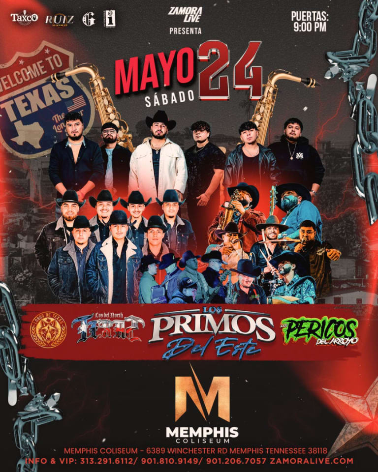 Event - 🎷 Los Primos del Este, Los del Norte Firme y Pericos del Arroyo en Vivo – Memphis Coliseum 🎷 - Memphis, Tennessee - May 24, 2025 | concert tickets