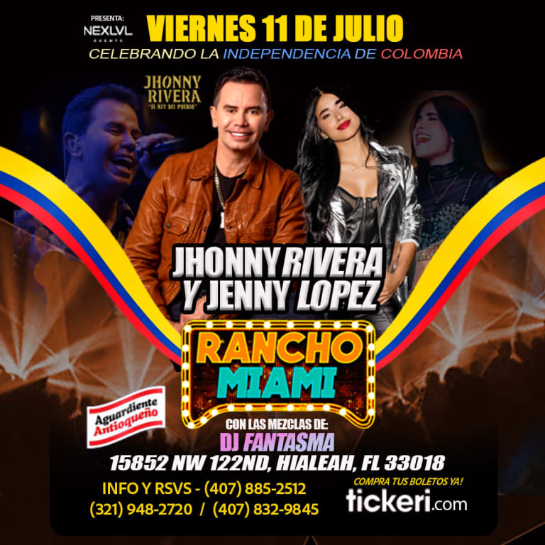 Event - Jhonny Rivera y Jenny Lopez Celebrando La Independencia de Colombia - Hialeah, Florida - July 11, 2025 | concert tickets