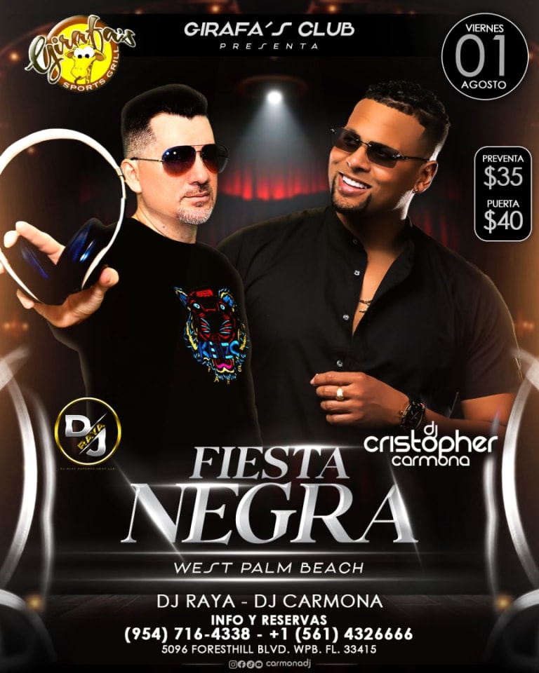 Event - DJ CARMONA DJ RAYA FIESTA NEGRA  - West Palm Beach, Florida - August 1, 2025 | concert tickets