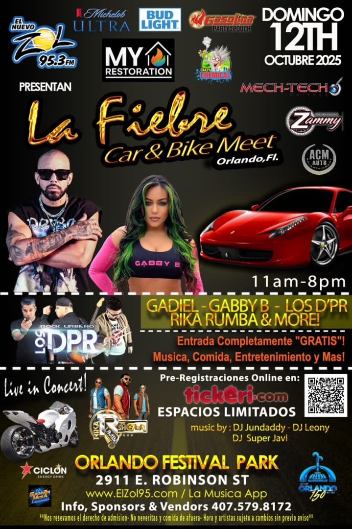 Event -  LA FIEBRE CAR & BIKE MEET!!  THIS SUNDAY, October 12th 2025 (ATTENTION THIS IS A FREE EVENT FOR GENERAL PUBLIC & SPECTORS) - Orlando, Florida - October 12, 2025 | concert tickets
