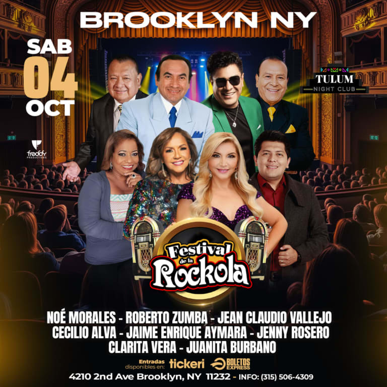 Event - FESTIVAL DE LA ROCKOLA | NOÉ MORALES, ROBERTO ZUMBA, JEAN CLAUDI VALLEJO, CECILIO ALVA, JAIME ENRIQUE AYMARA, JENNY ROSERO, CLARITA VERA, JUANITA BURBANO en Brooklyn,NY  - Brooklyn, New York - October 4, 2025 | concert tickets