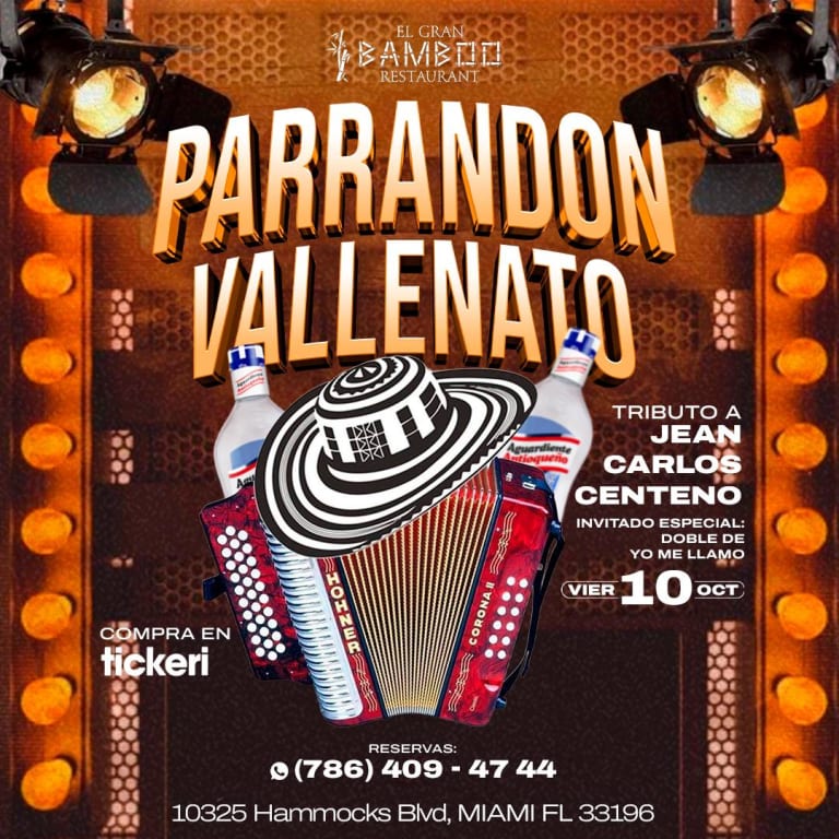 Event - PARRANDON VALLENATO CON TRIBUTO A JEAN CARLOS CENTENO - Miami, Florida - October 10, 2025 | concert tickets