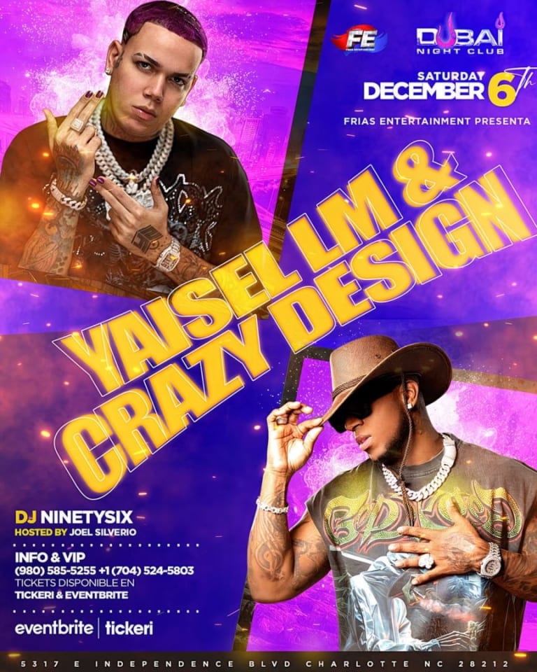 Event - Crazy design & Yasiel LM - Charlotte, NC - Sat, December 6, 2025} | concert tickets