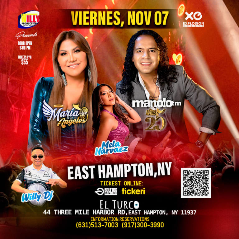 Event - MANOLO,MARIA DE LOS ANGELES Y MAS..EN EAST HAMPTON,NY. - East Hampton, New York - November 7, 2025 | concert tickets