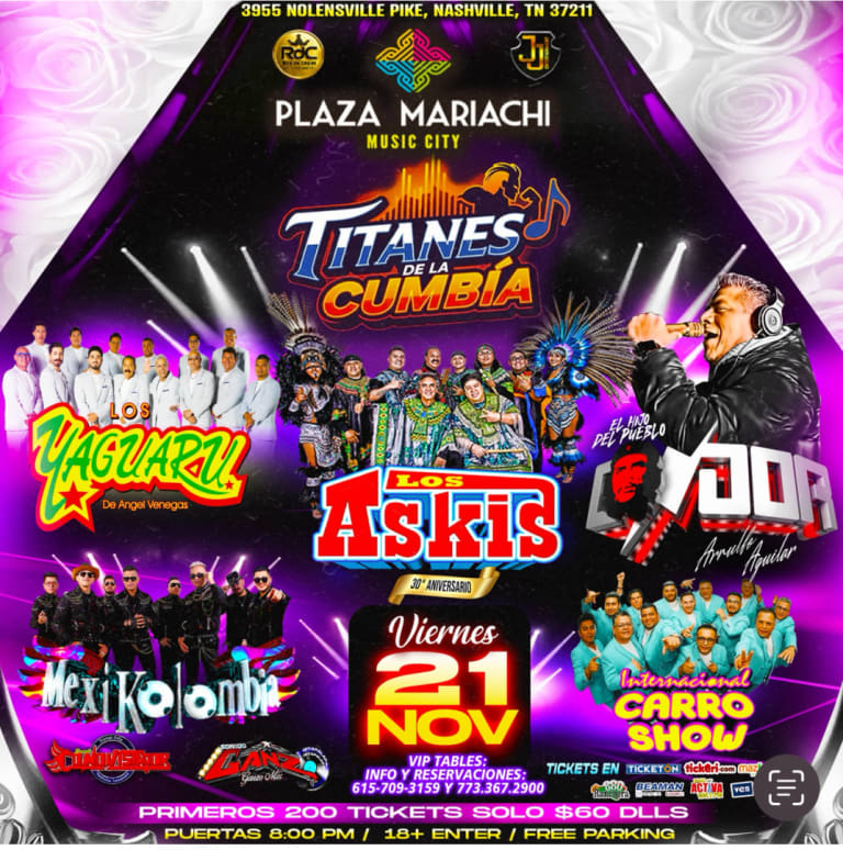 Event - ASKIS :: YAGUARU :: CONDOR :: Carro SHOW :: MEXIKOLOMBIA en NASHVILLE TN - Nashville, Tennessee - November 21, 2025 | concert tickets