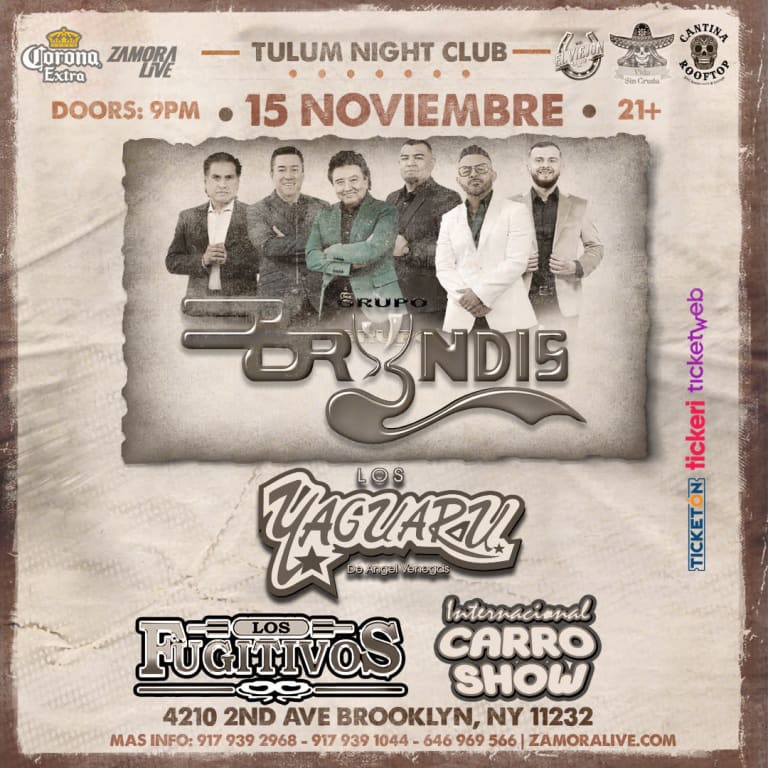Event - GRUPO BRYNDIS / LOS YAGUARU / LOS FUGITIVOS / INTERNACIONAL CARRO SHOW - Brooklyn, NY - Sat, November 15, 2025} | concert tickets