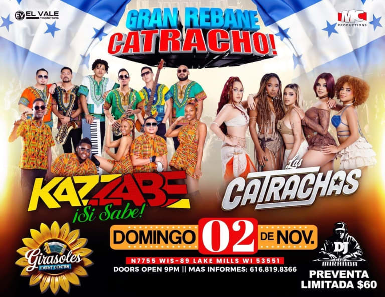 Event - Kazzabe & Las Catrachas en concierto en Lake Mills - Lake Mills, WI - dom, 2 de noviembre de 2025} | concert tickets