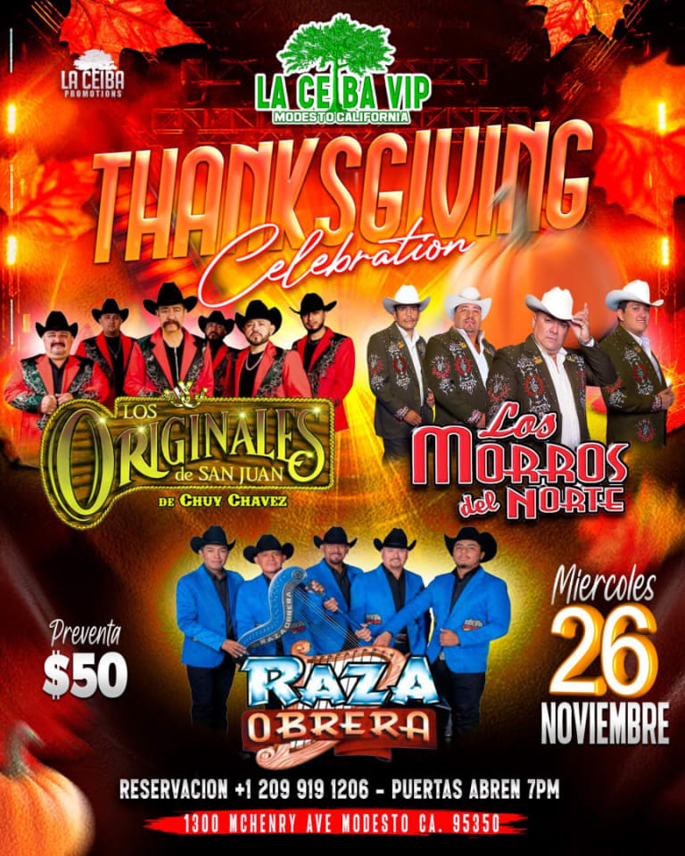 Event - Thanksgiving Celebration con Los Originales de San Juan & Los Morros del Norte en concierto - Modesto, California - November 26, 2025 | concert tickets
