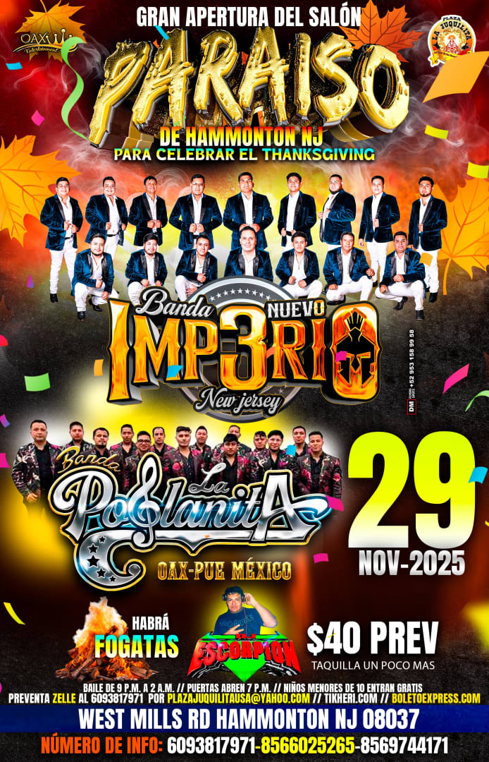 Event - Baile en el Paraiso - Hammonton, NJ - Sat, November 29, 2025} | concert tickets