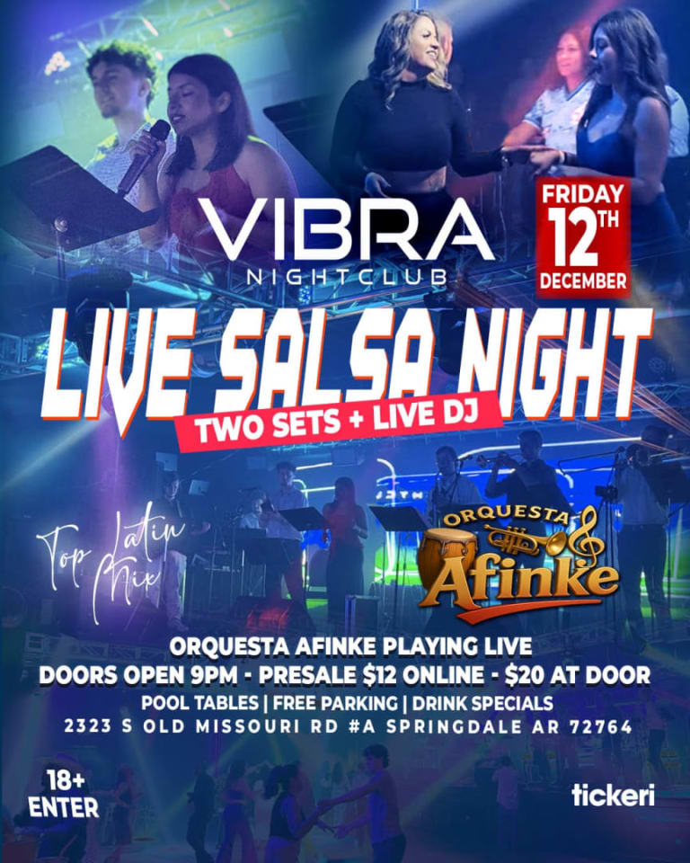 Event - Live Salsa Night ft. Orquesta Afinke (Two Sets + DJ) - Springdale, Arkansas - December 12, 2025 | concert tickets