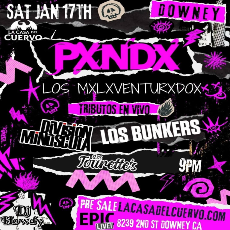 Event - PXNDX, Los Bunkers, Division Minuscula Tributos En Vivo En Downey  - Downey, California - January 17, 2026 | concert tickets