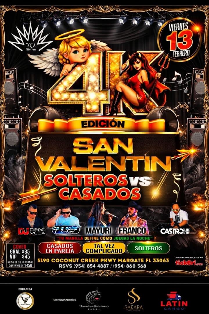 Event - 4K EDICCION san Valentín (solteros Vs casados) - Margate, Florida - February 13, 2026 | concert tickets