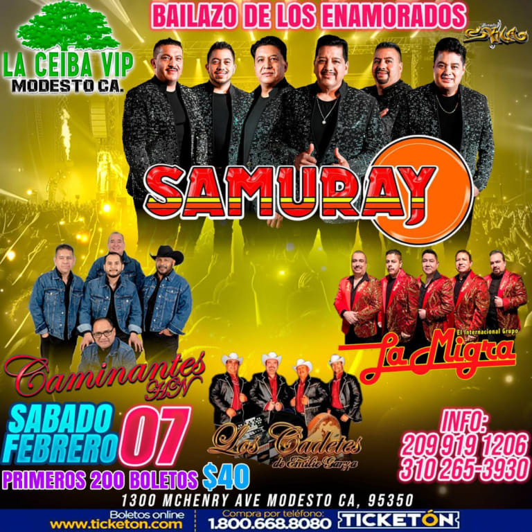 Event - bailazo de los enamorados con Samuray & Caminantes HN y muchas mas - Modesto, California - February 7, 2026 | concert tickets