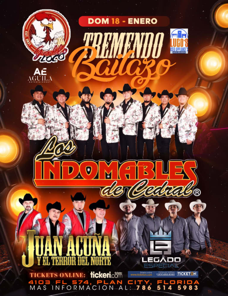 Event - Los Indomables de Cedral en Vivo con Juan Acuña y Legado Especial – Tremendo Bailazo - Plant City, Florida - January 18, 2026 | concert tickets