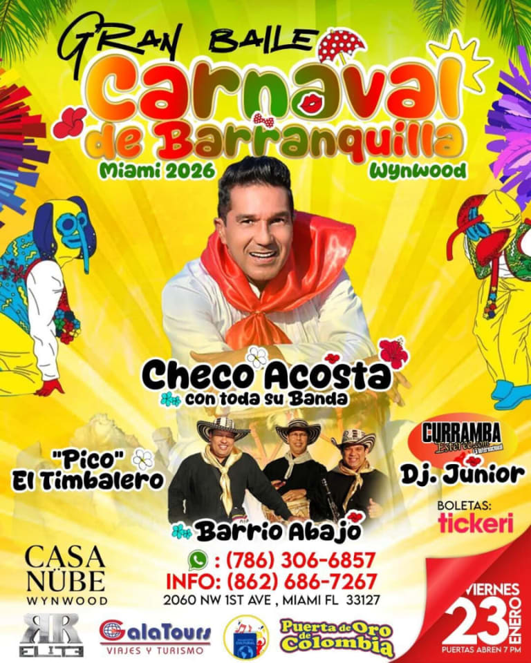Event - Gran Baile Carnaval de Barranquilla con Checo Acosta y Barrio Bajo en vivo - Miami, FL - Fri, January 23, 2026} | concert tickets