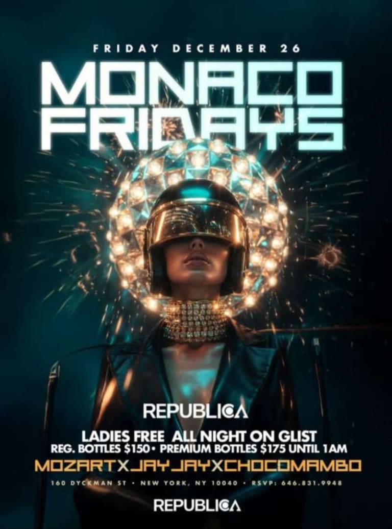 Event - Monaco Fridays Last Friday of The Year At Repulica Rooftop - New York, New York - December 26, 2025 | concert tickets
