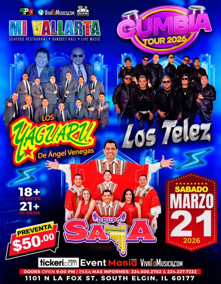 Event - Cumbia Tour 2026 en Mi Vallarta con Los Yaguarú de Ángel Venegas, Los Telez y Grupo Saya - South Elgin, Illinois - March 21, 2026 | concert tickets
