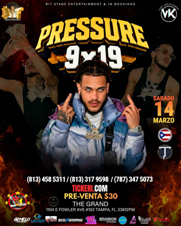 Event - Pressure 9x19 Live Concert Nueva Fecha Tampa - Tampa, FL - Sat, March 14, 2026} | concert tickets