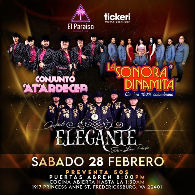 Event - CONJUNTO ELEGANTE DE LA PERLA, CONJUNTO ATARDECER Y LA SONORA DINAMITA EN CONCIERTO!!! - Fredericksburg, VA - sáb, 28 de febrero de 2026} | concert tickets