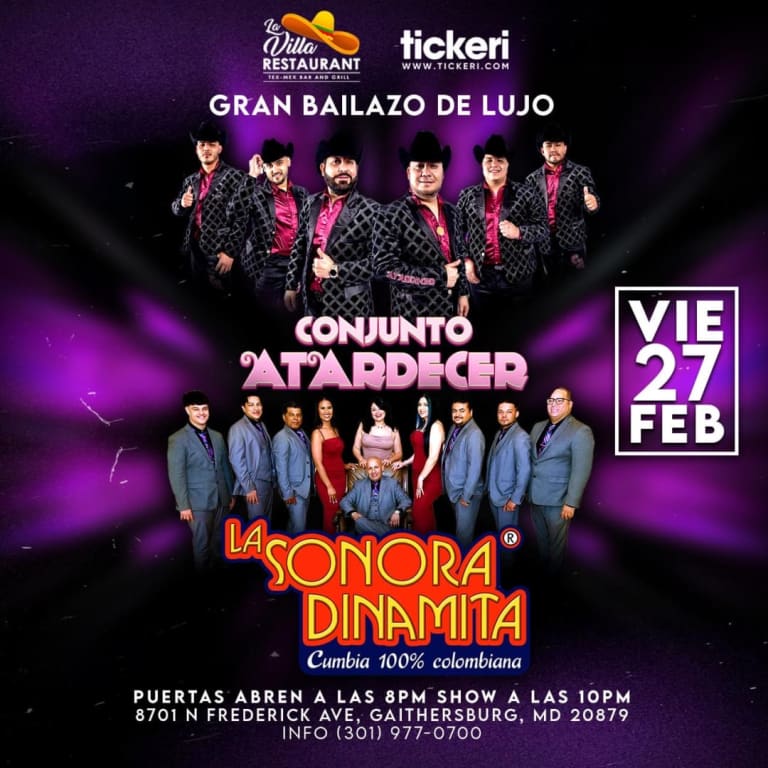 Event - CONJUNTO ATARDECER Y LA SONORA DINAMITA EN CONCIERTO !!! - Gaithersburg, MD - vie, 27 de febrero de 2026} | concert tickets