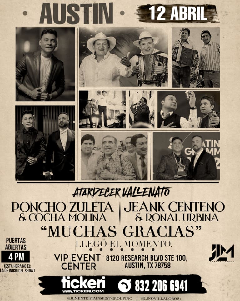 Event - Poncho Zuleta & Cocha Molina Jeank Centeno y Ronal Urbina en Austin - Austin, TX - dom, 12 de abril de 2026} | concert tickets