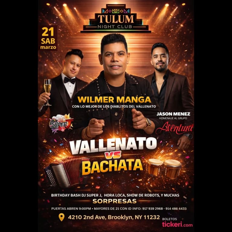 Event - WILMER MANGA / JASON MENEZ  VALLENATO vs BACHATA.  - Brooklyn, NY - Sat, March 21, 2026} | concert tickets