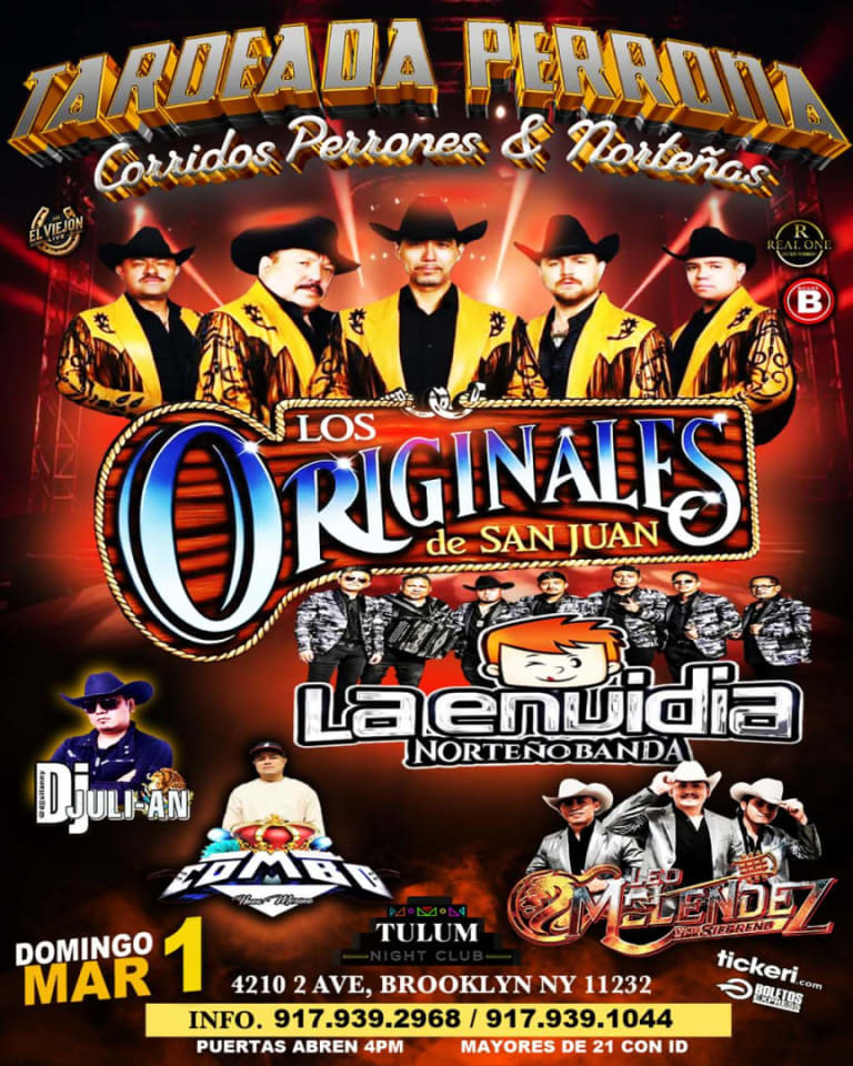 Event - LOS ORIGINALES DE SAN JUAN / LA ENVIDIA NORTEÑA / LEO MELENDEZ /DJ JULIAN / DJ COMBO "TARDEADA PERRONA" - Brooklyn, New York - 1 de marzo de 2026 | concert tickets