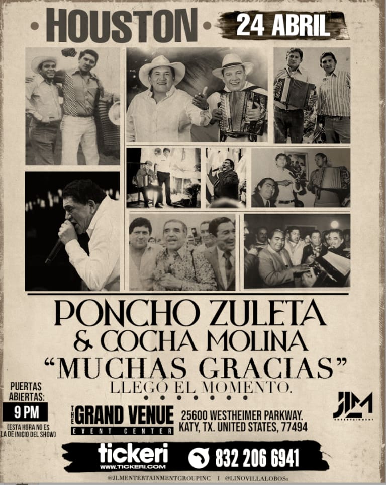 Event - Poncho Zuleta & Cocha Molina en Houston - Katy, TX - vie, 24 de abril de 2026} | concert tickets