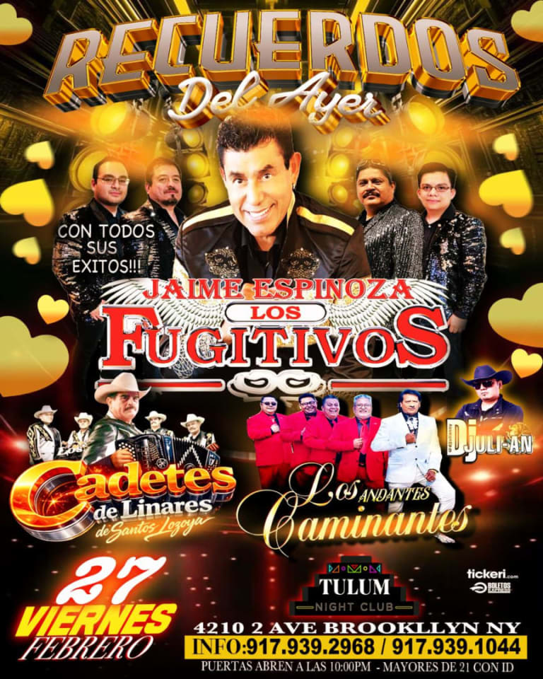 Event - LOS FUGITIVOS / CADETES DE LINARES / LOS ANDASTES CAMINANTES / DJ JULIAN  - Brooklyn, NY - Fri, February 27, 2026} | concert tickets
