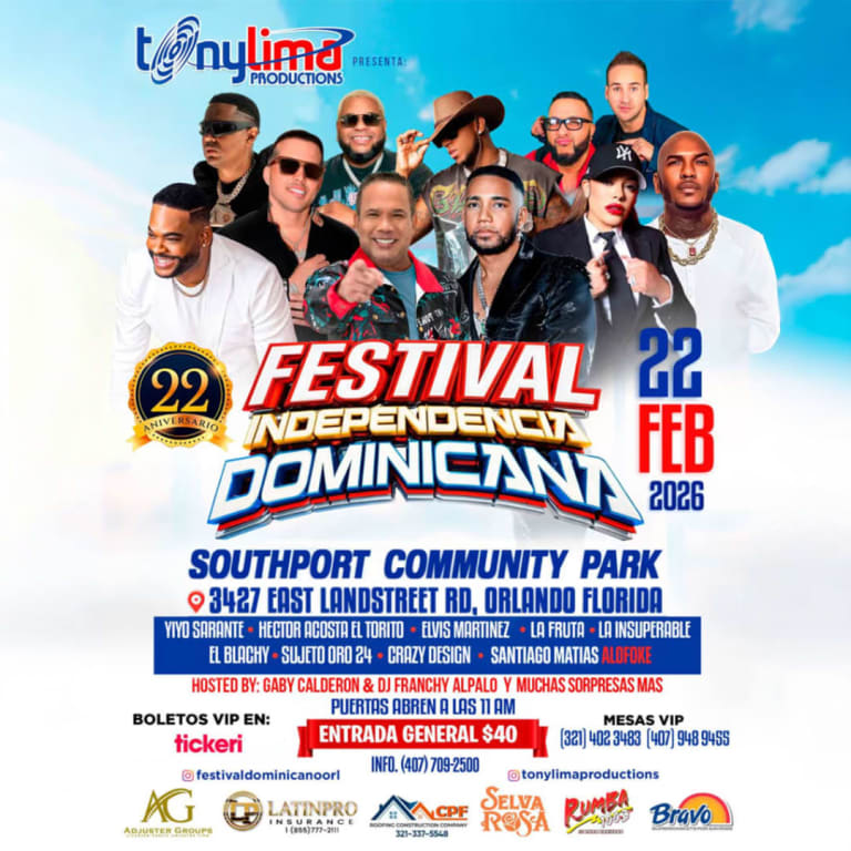 Event - Festival Independencia Dominicana 2026 con Yiyo Sarante, Hector Acosta el Torito, Elvis Martinez, Santiago Matias ALOFOKE, El Blachy & la insuperable, Fruta y muchos mas Artistas - Orlando, FL - dom, 22 de febrero de 2026} | concert tickets