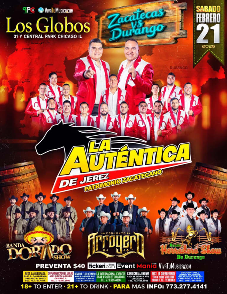 Event - Zacatecas vs Durango en Chicago – La Auténtica de Jerez en Vivo | Sábado 21 de Febrero 2026 en Los Globos - Chicago, IL - sáb, 21 de febrero de 2026} | concert tickets