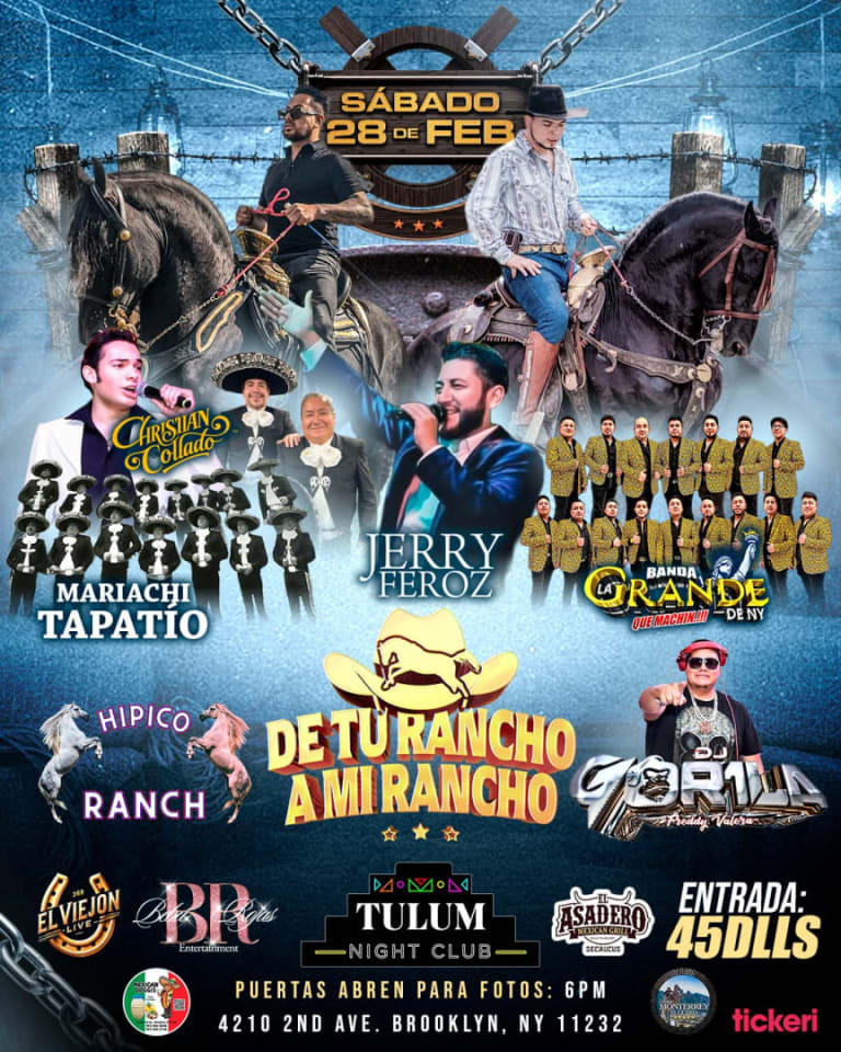 Event - DE TU RANCHO A MI RANCHO II Show de caballos, banda y mariachi en vivo!!! - Brooklyn, NY - Sat, February 28, 2026} | concert tickets