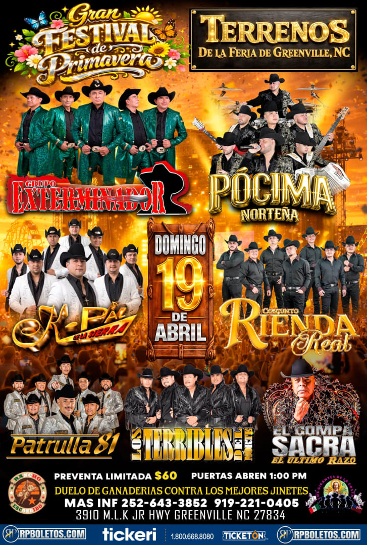 Event - Gran Festival de Primavera 2026 en Greenville NC – Grupo Exterminador, Pocima Norteña y Más | Domingo 19 de Abril - Greenville, North Carolina - April 19, 2026 | concert tickets