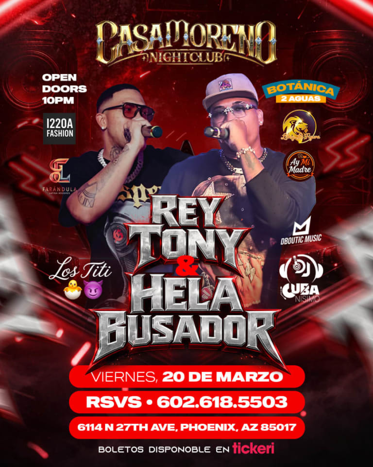 Event - REY TONY Y HELA BUSADOR - Phoenix, AZ - Fri, March 20, 2026} | concert tickets