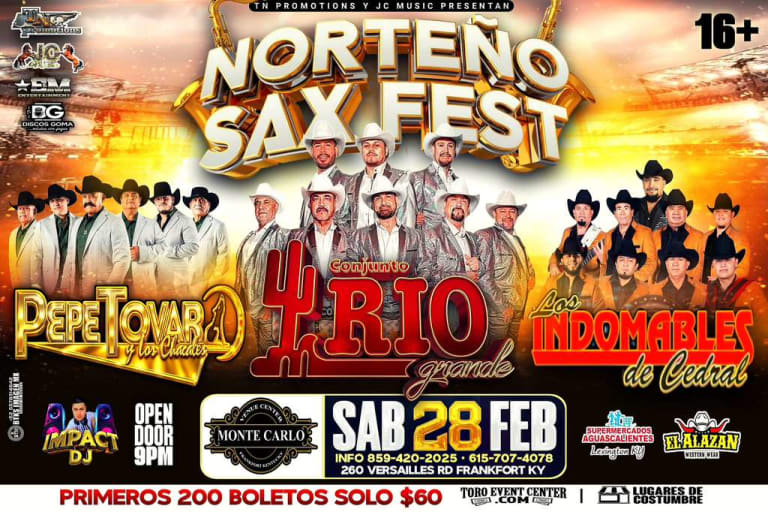 Event - Conjunto Rio Grande, Pepe Tovar y Los Chacales, Los Indomables de Cedral  - Frankfort, Kentucky - February 28, 2026 | concert tickets