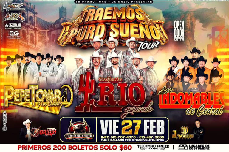 Event - Conjunto Rio Grande, Pepe Tovar y Los Chacales, Los indomables de Cedral - Nashville, Tennessee - February 27, 2026 | concert tickets