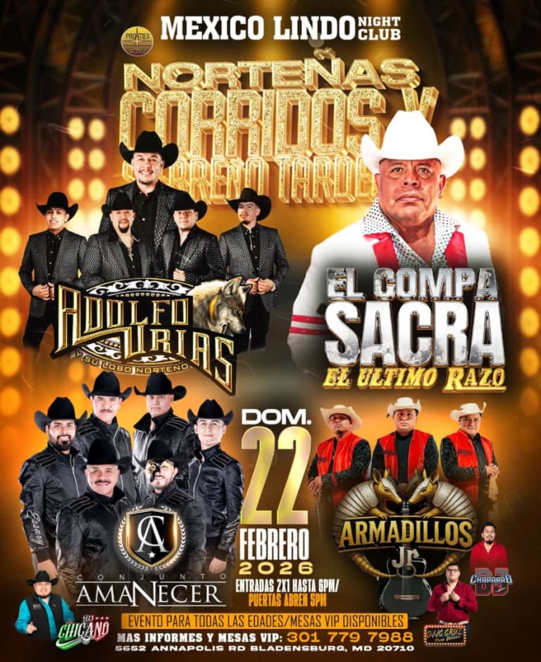 Event - TARDEADA NORTEÑAS CORRIDOS Y SIERREÑO MXL - Bladensburg, MD - dom, 22 de febrero de 2026} | concert tickets