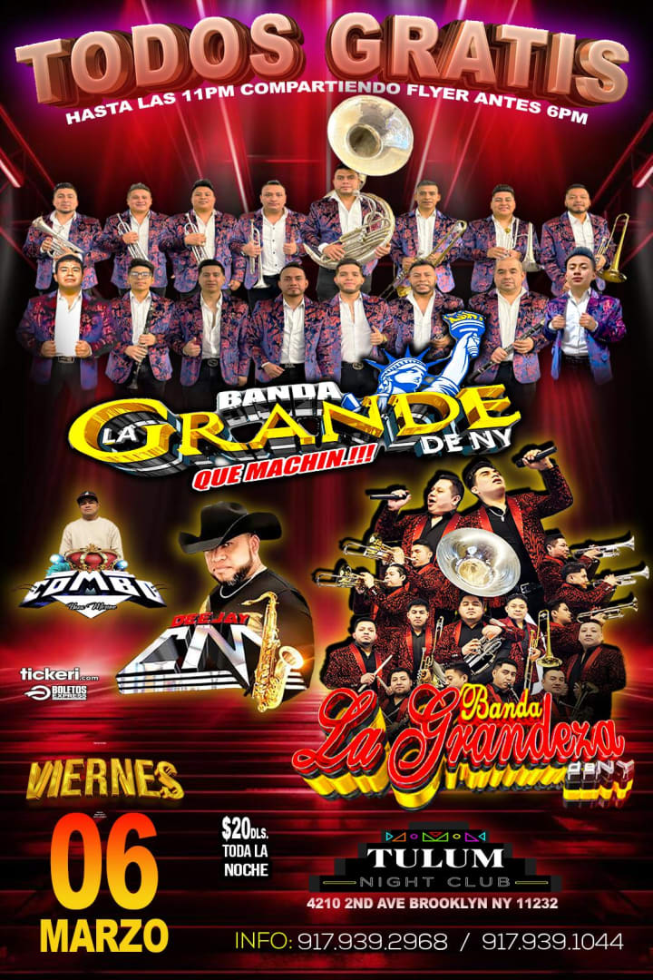 Event - BANDA LA GRANDE DE NY /  BANDA LA GRANDEZA / DJ COMBO / DJ CM - Brooklyn, New York - March 6, 2026 | concert tickets