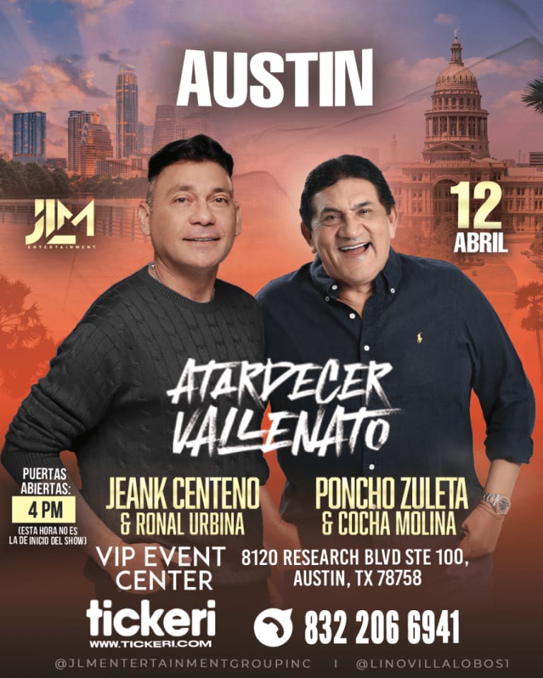 Event - Poncho Zuleta & Cocha Molina, Jeank Centeno & Ronal Urbina - Atardecer Vallenato 2026 - Austin (Texas) - Austin, Texas - April 12, 2026 | concert tickets