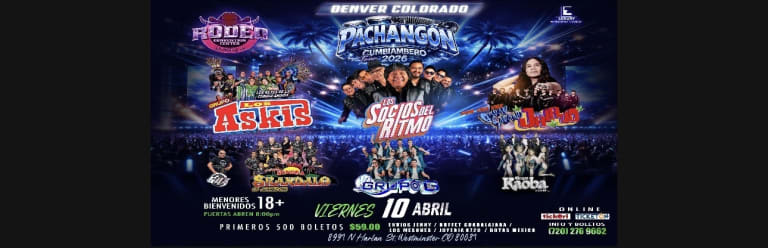 Event - Pachangón Cumbiambero Denver  - Westminster, CO - Fri, April 10, 2026} | concert tickets