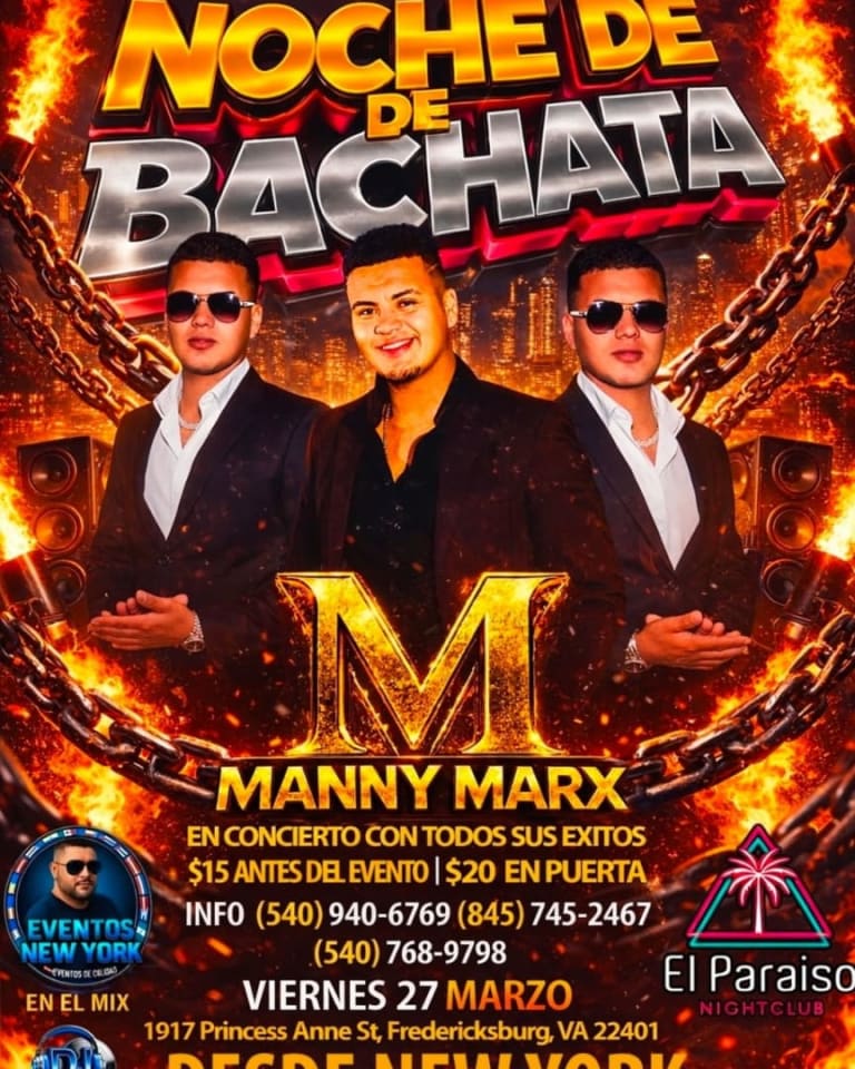 Event - NOCHE DE BACHATA EN EL PARAISO - Fredericksburg, VA - Fri, March 27, 2026} | concert tickets